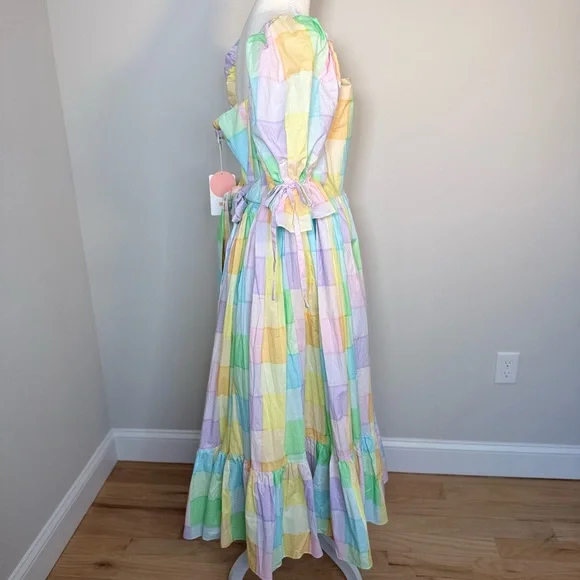 Selkie The Brunch Market Dress Pastel Plaid Puff Sleeve Midi NWT Size 2X - Picture 10 of 10